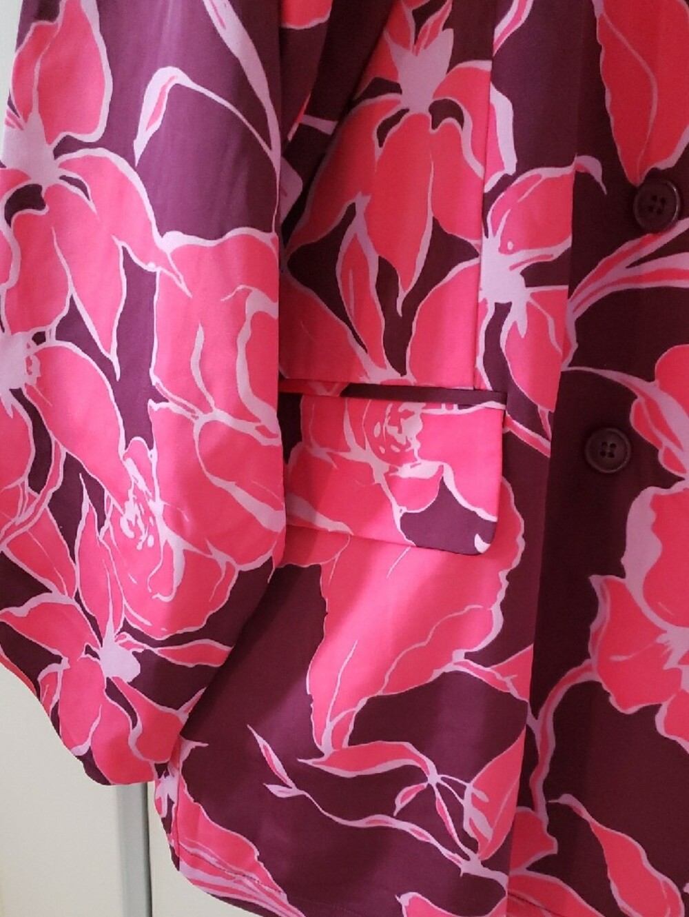 NEW VENUS Maroon Blazer with Bright Pink Floral Print Lined Fall's Popular Color - Picture 3 of 9